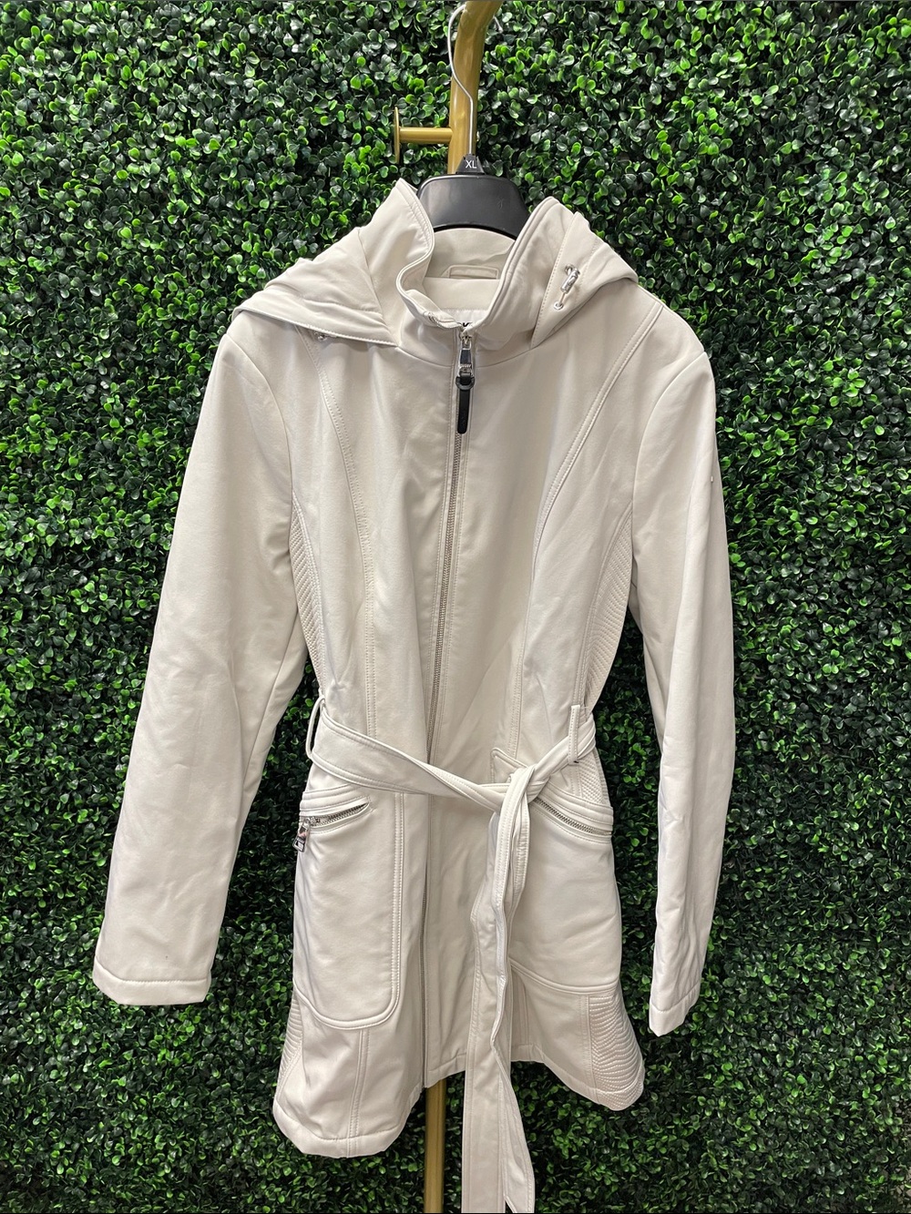 DKNY Softshell Water Resistant Belted Zip Front Coat, XL